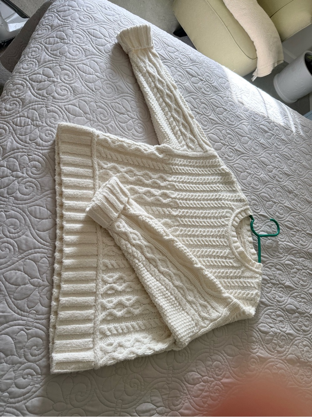Lucky Brand Cream Heavy Cable Knit Women's Sweater - Classic Crewneck